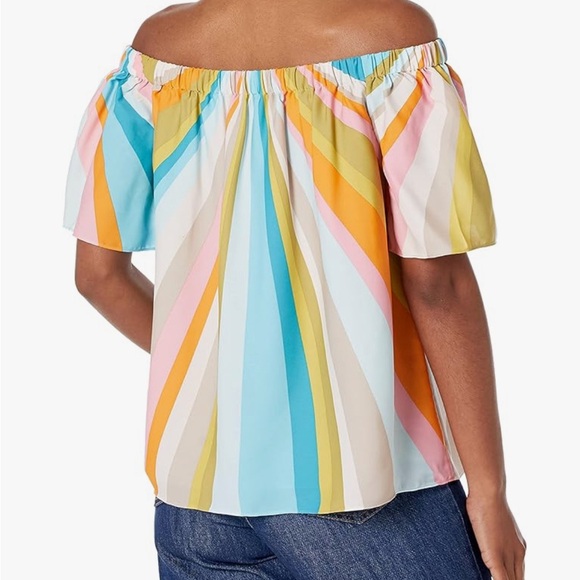 Trina Turk Loveable Off the Shoulder Multicolor Bright Striped Summer Top Small - Picture 2 of 15